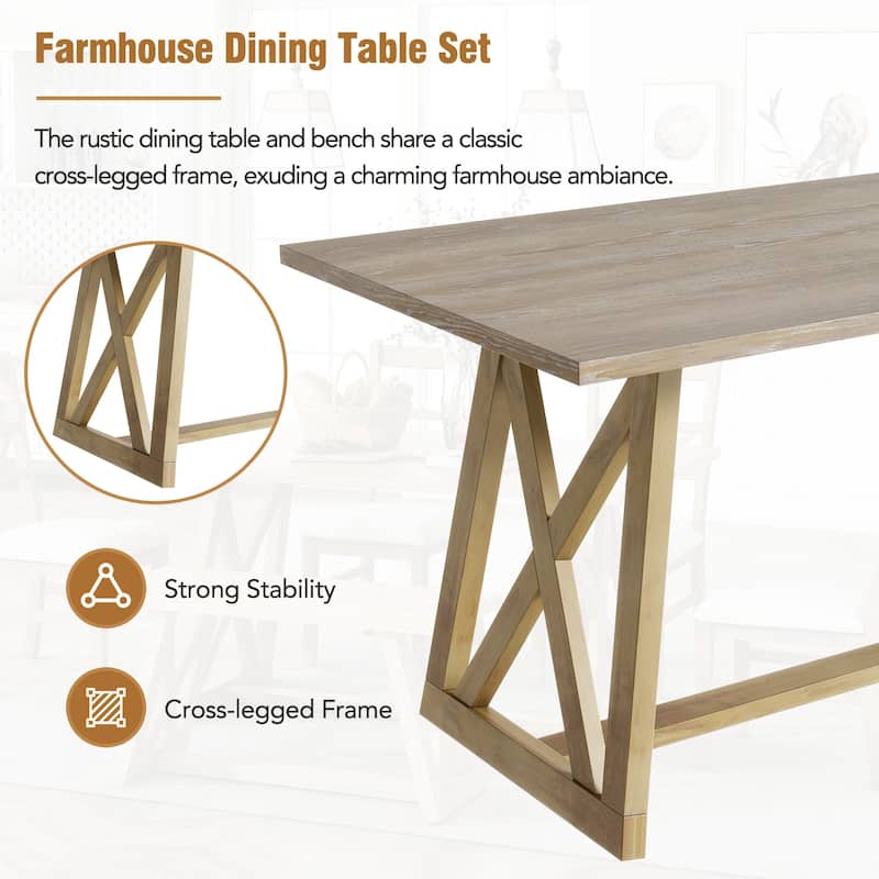 Farmhouse 6Piece Dining Table Set with Cross Legs, Kitchen Set with 4