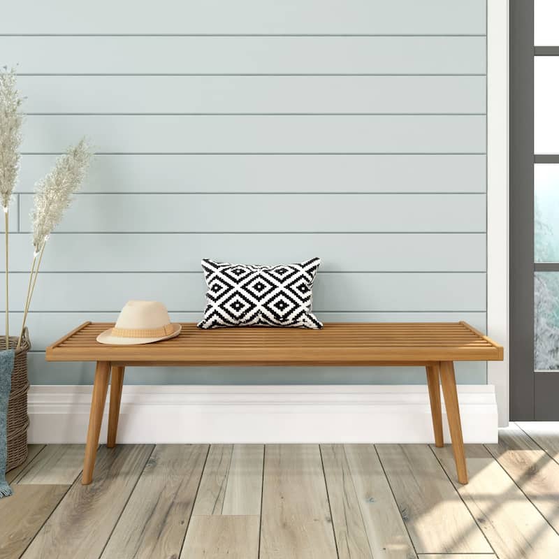 Plank and Beam Mid Century Double Wood Entryway Bench - Pecan