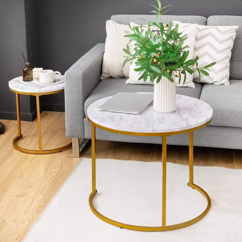 2PCS Nesting Coffee Table Stacking Side Tables Vintage End Tables