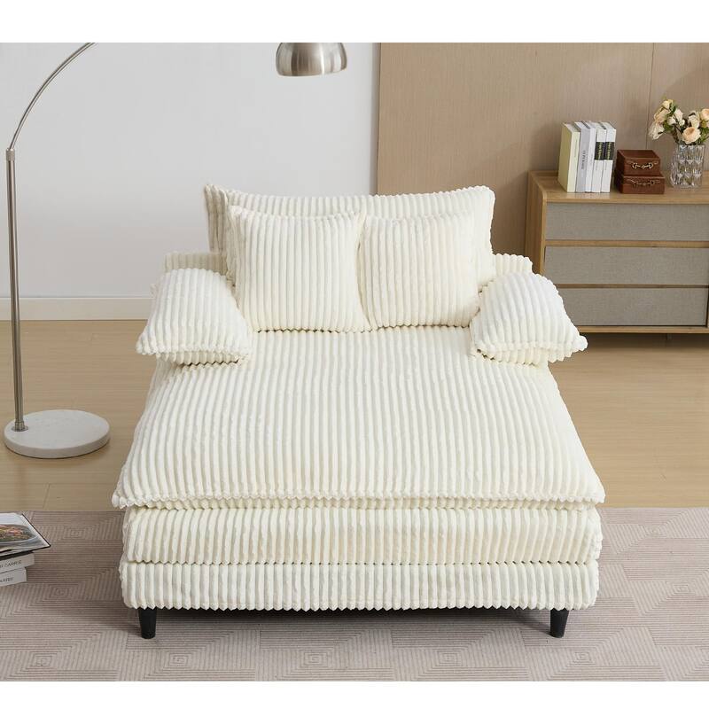 54.75" Oversized Chaise Lounge Chair, Fluffy Corduroy Sleeper Sofa with Adjustable Backrest, Deep Seat & 3 Pillows