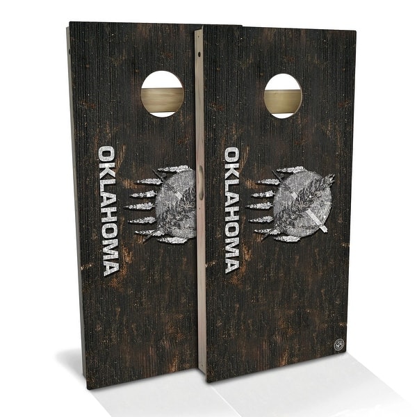 slide 2 of 9, Oklahoma Flag Rustic Outdoor Cornhole Board Set Backyard 2x4 - NO Accessories