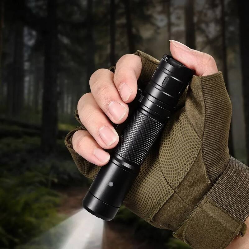 Black Rechargeable LED Flashlight 1200 Lumens with 6 Modes IP66 Waterproof - 1.2 × 1.0 × 4.8 in