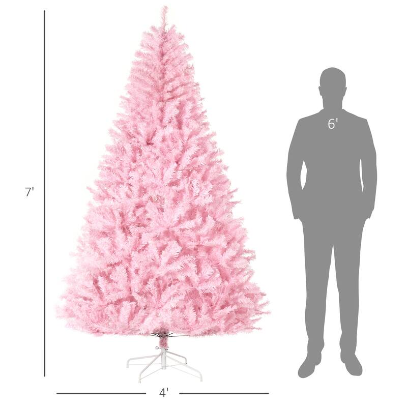 Pink Artificial Christmas Tree - Auto Open, Steel Base, Wide Shape, Indoor Decor