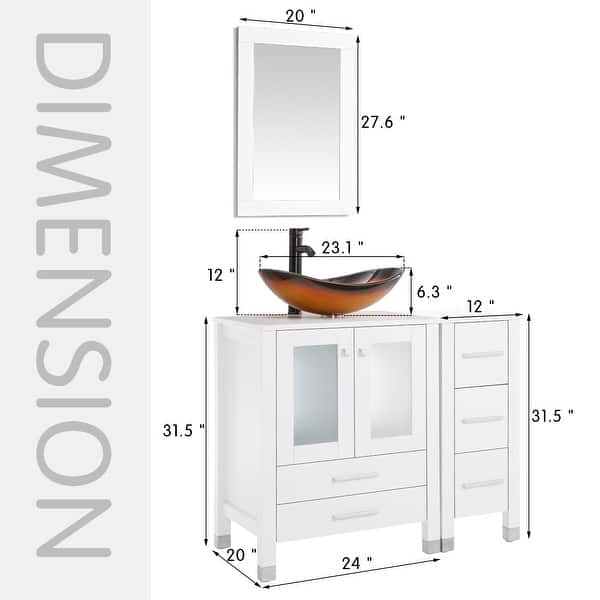 dimension image slide 17 of 18, 36" Bathroom Vanity with Sink Set Side Cabinet