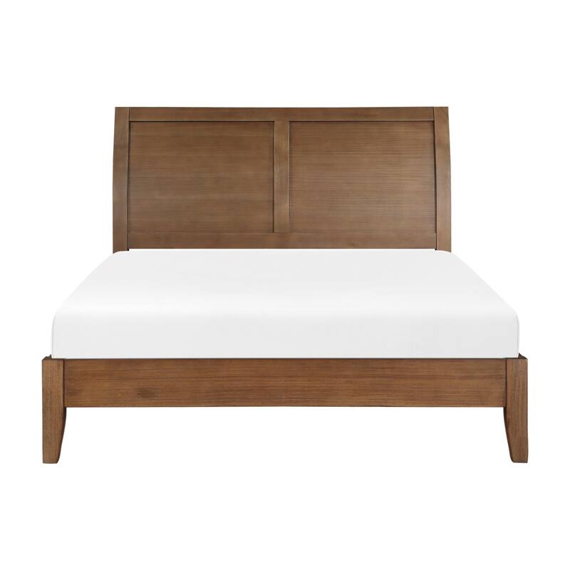 Queen Size Wood Platform Bed with Sleigh Headboard and Transitional Style