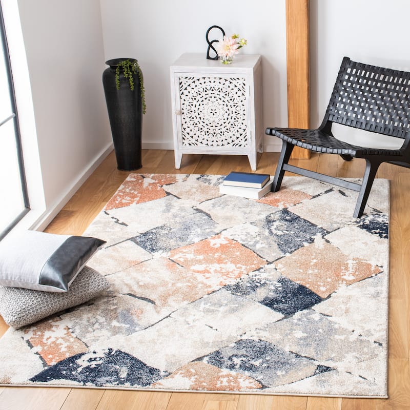SAFAVIEH Coppertone Comana Abstract Distressed Rug - 9' x 12' - Ivory/Navy