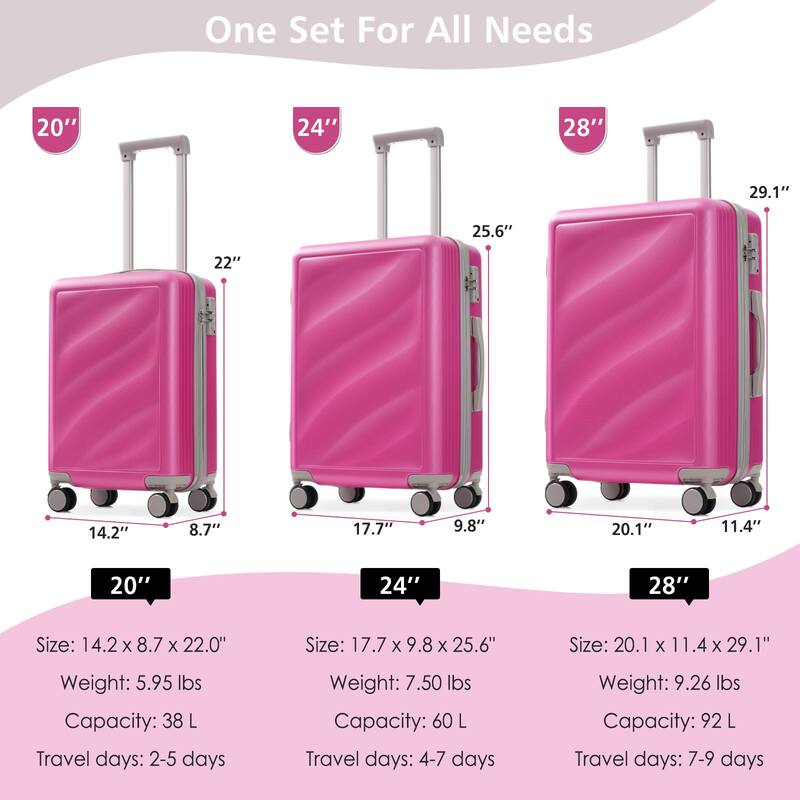 Luggage Set 3 Piece,Lightweight Durable ABS Suitcases with Spinner Wheels and TSA Lock,Carry-on & Checked Luggage(20"/24"/28")