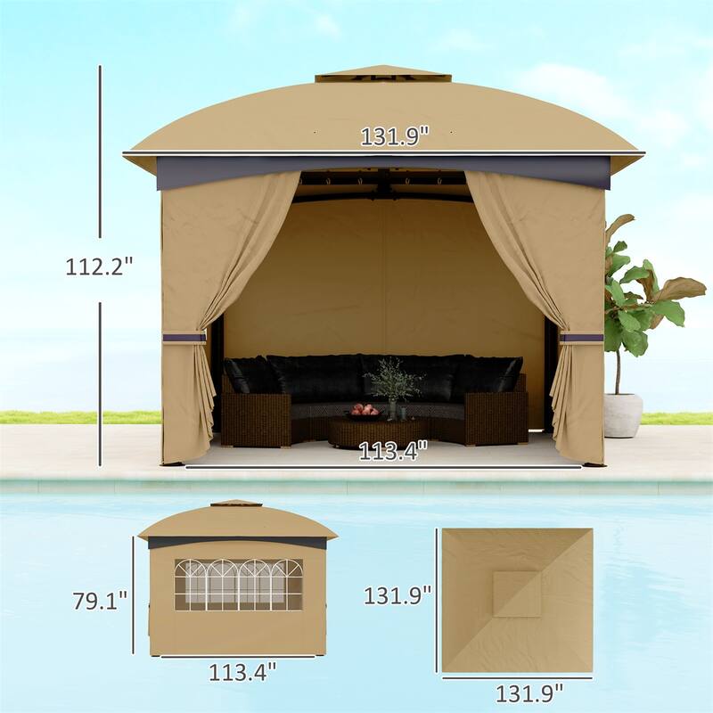 10x10 ft Color-Block Canopy Gazebo with Arched Top Drainage Holes and Translucent Windows - 131.9" L x 131.9" W x 112.2" H