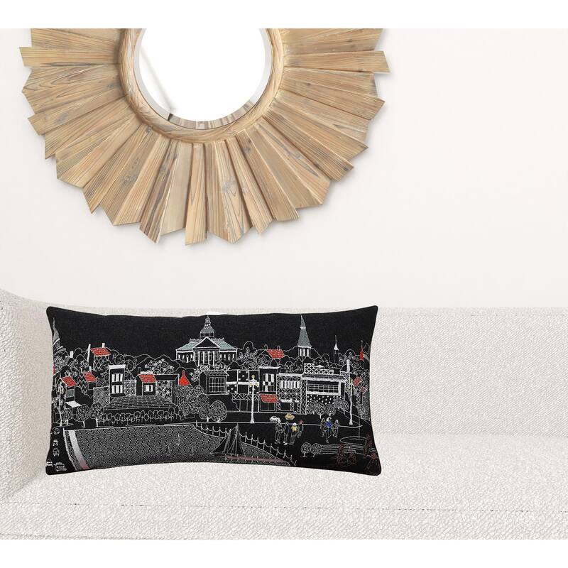 24" Black Annapolis Nighttime Skyline Lumbar Decorative Pillow