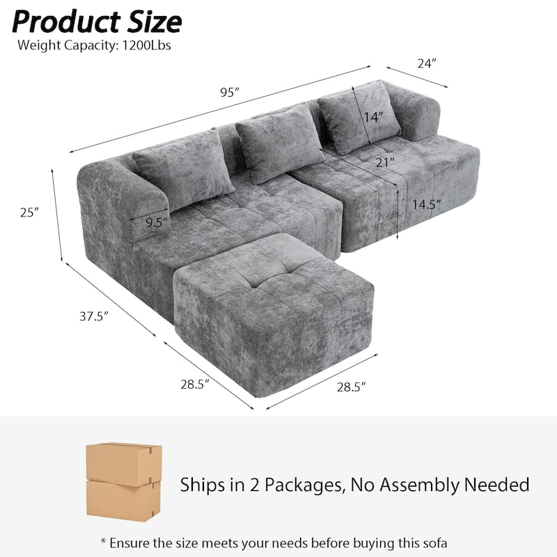 Chenille L Shaped Couch Boneless Couches for living room Tufted Sectional with Ottoman Modern Cloud Sofa
