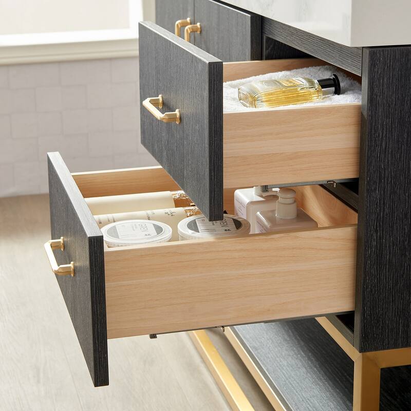 Alistair Bath Vanity with Grain White Stone Top and Mirror