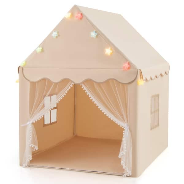 slide 2 of 15, Breathable Kids Play Tent with Mesh Windows and Star Lights - 41.5" x 48" x 53.5" (L x W x H) Beige