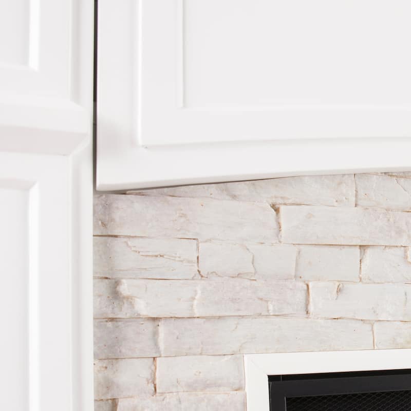 SEI Furniture Helliwell Electric Media Fireplace with White Faux Stone Mantel and Media Storage