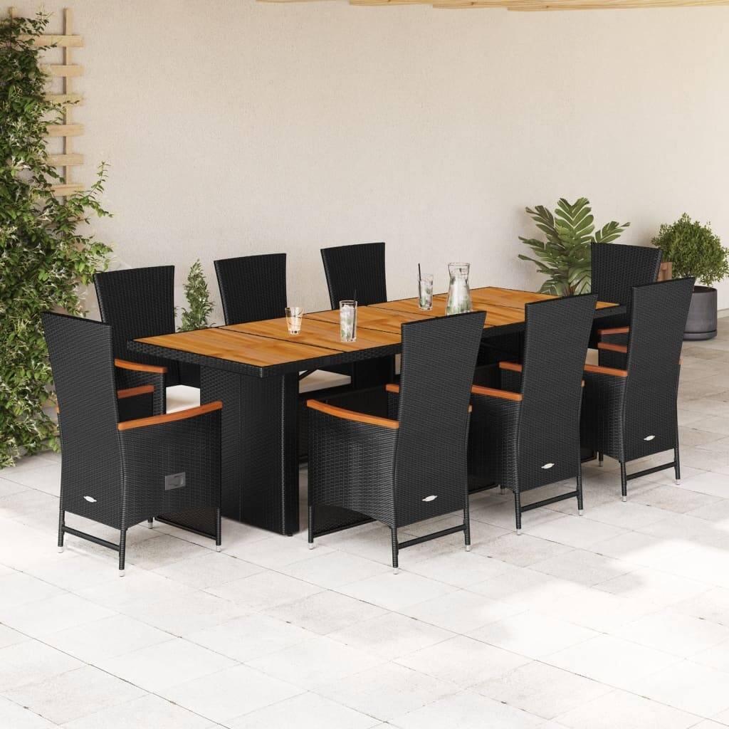 vidaXL Garden Dining Set Black, Cream White PE rattan, Steel, Acacia wood - 35.4 x 94.5 x 29.5