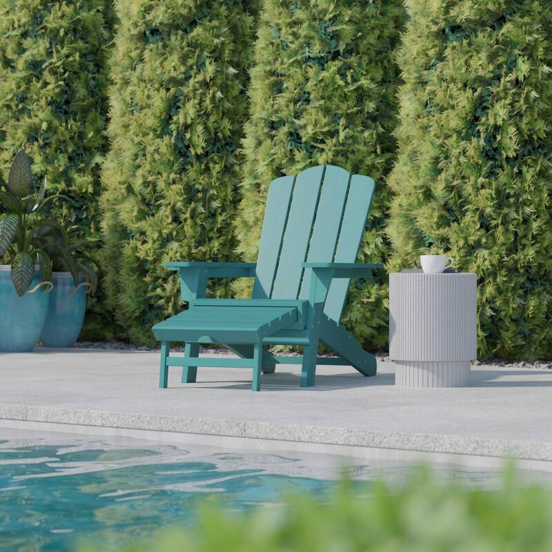 Commercial All-Weather Adirondack Chair with Pullout Ottoman & Cupholder
