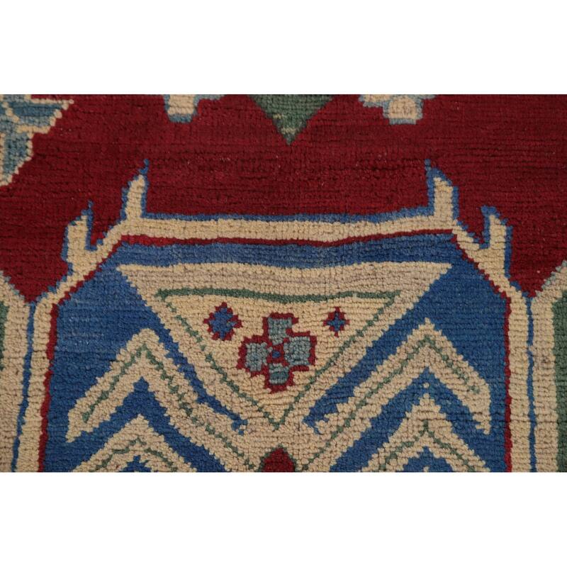 Red Geometric Kazak Area Rug Hand-Knotted Wool Carpet - 8'1" x 9'7"