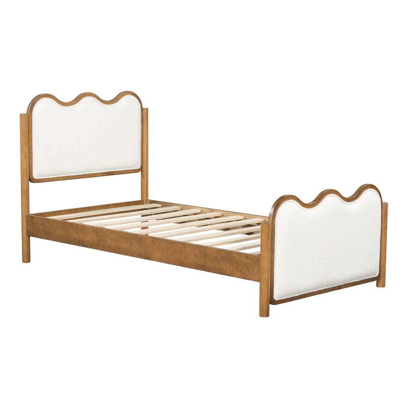 Christopher Knight Home - Modern Upholstered Boucle Bed Frame with Wooden Legs with Wavy Curved Headboard