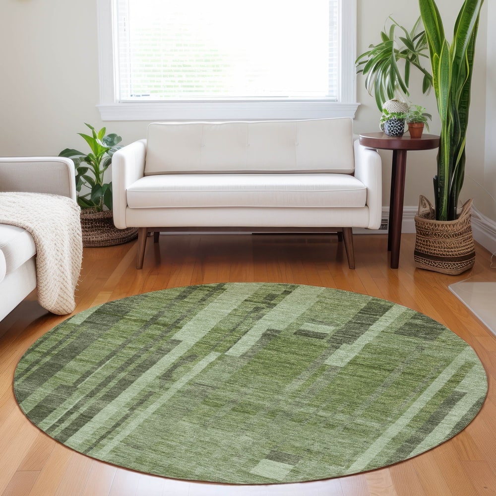 Machine Washable Indoor/ Outdoor Modern Stripes Chantille Rug