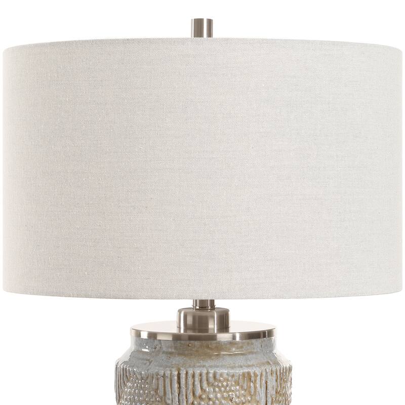 Intricate Etched Ceramic Table Lamp with Drum Shade - 24.5" - Gray