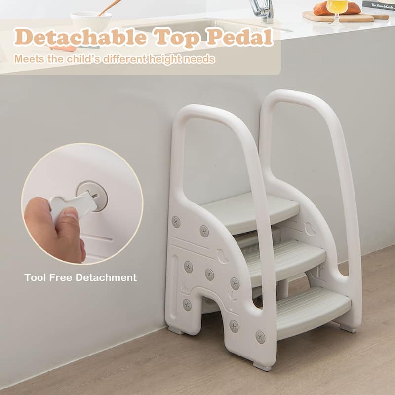 Gymax Three-Step Stool for Toddlers Children Step up Leaning Helper