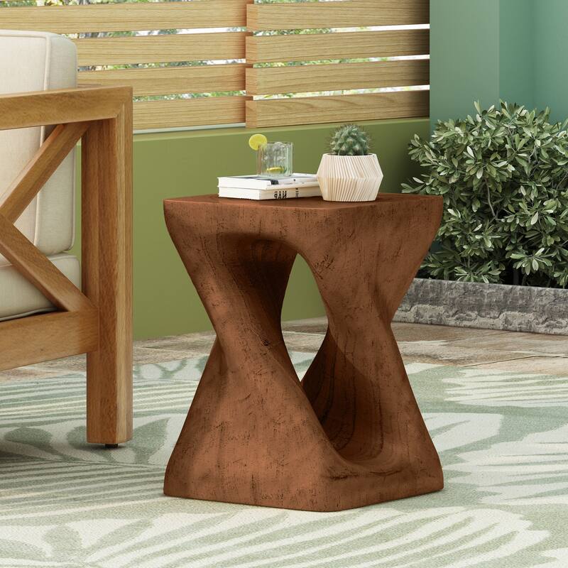 Twist Shape Side Table, Wood-like texture - Antique brown