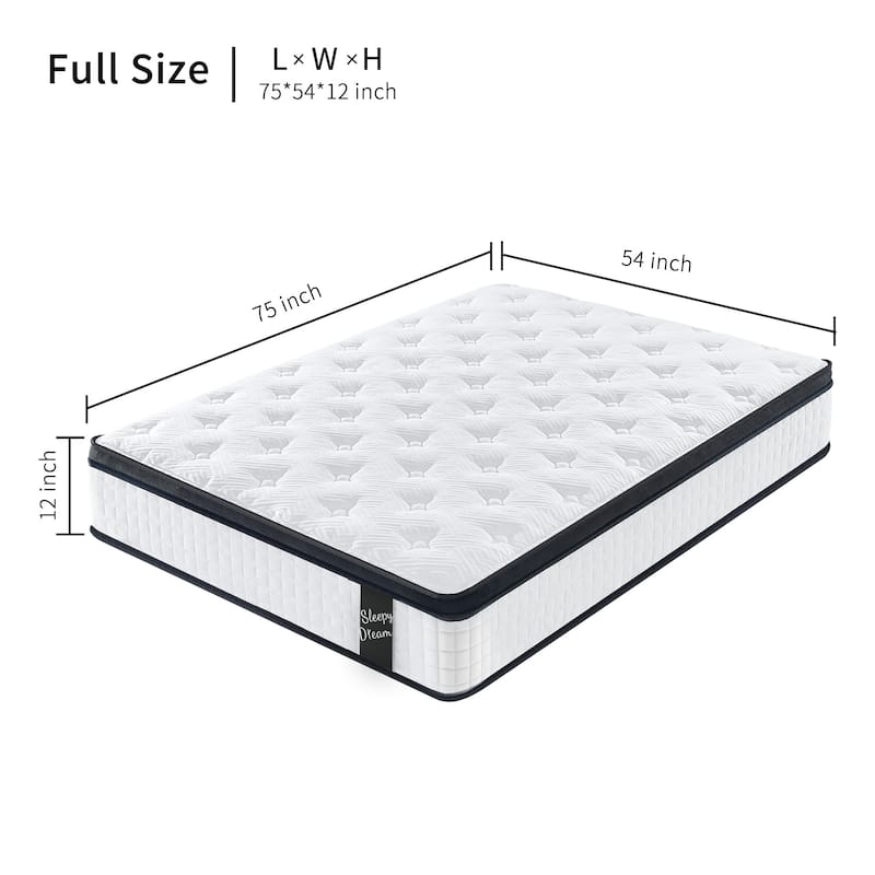 10"/12" inch Twin Diamond Innerspring Hybrid and Cooling Gel Memory Foam Mattress, Pressure Relief, and Motion Isolation - Full - Medium