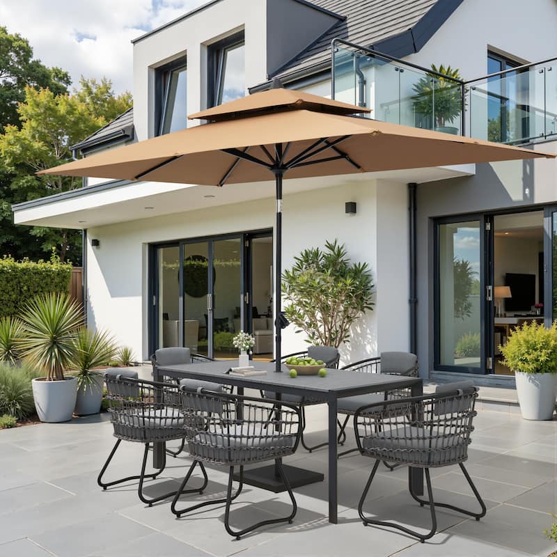9/11-Piece Outdoor Patio Dining Set Aluminum Table and Chairs w/10 ft Market Umbrella and Base