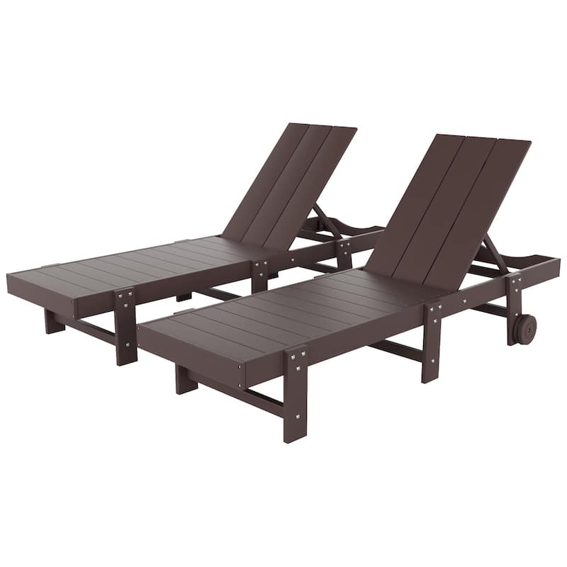 Shoreside Modern Poly Eco-Friendly All Weather Reclining Chaise Lounge With Wheels (Set Of 2)