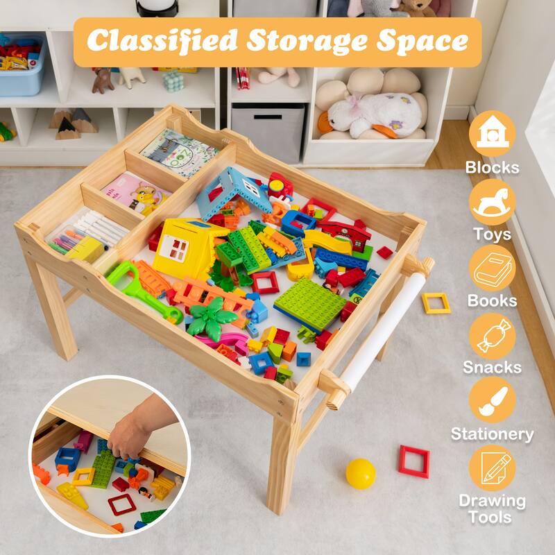 Wooden Kids Multi Activity Play Table with Storage Paper Roll - 34" x 23.5" x 22.5" (L x W x H)