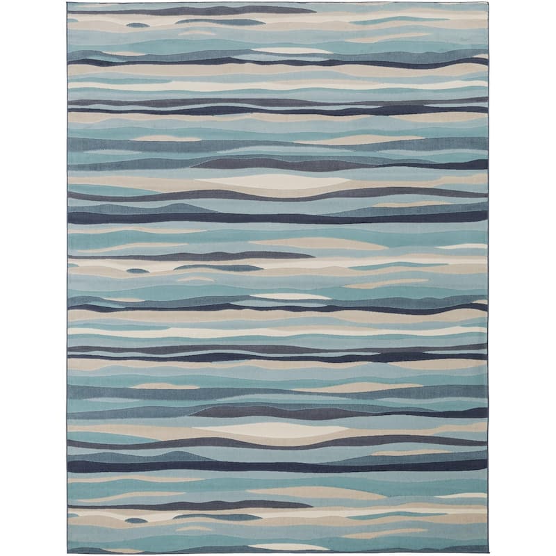 Livabliss City Aqua Wavy Stripes Area Rug