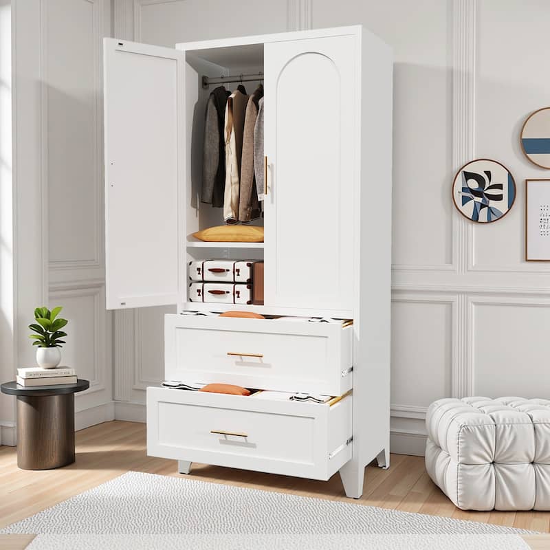 Anmytek Space Saving Wardrobe Organizer White Gold Closet Cabinet Storage for Bedroom Dressing Room