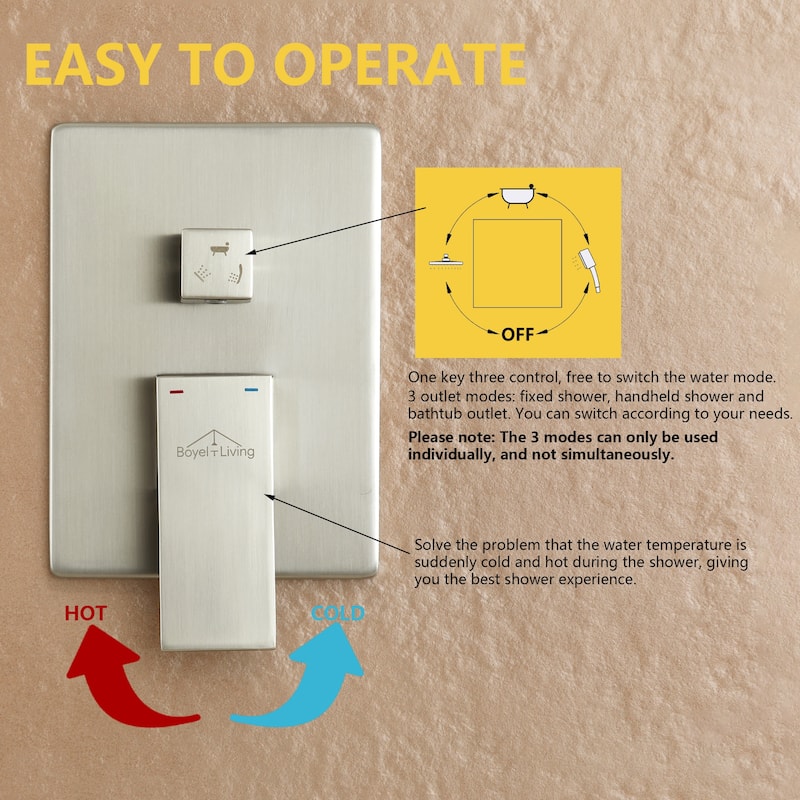 3-Function 10/12-In Wall Mounted Shower System with Handheld Shower