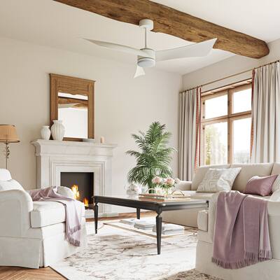 52'' Modern Ceiling Fans with Integrated LED Lights and Remote Control, 3 Blades, White