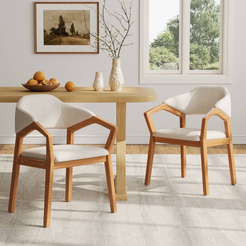 Christopher Knight Home - Avalon Modern Upholstered Dining Chair Set with Ergonomic Curved Backrest - Beige+Teak