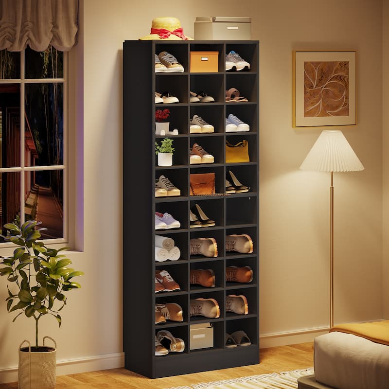 30 Pairs Tall Shoe Cabinet, 10 Tiers White Wooden Shoe Storage Rack for Closet, Entryway - 10-tier