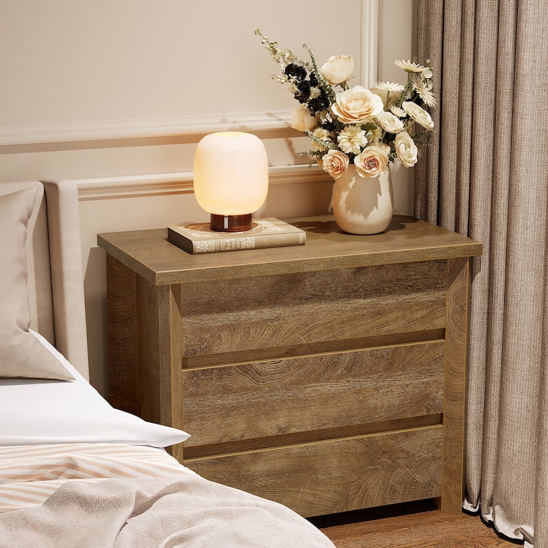 Oversized 3-Drawer Wood Nightstand, Large Storage Night Stand for Bedroom