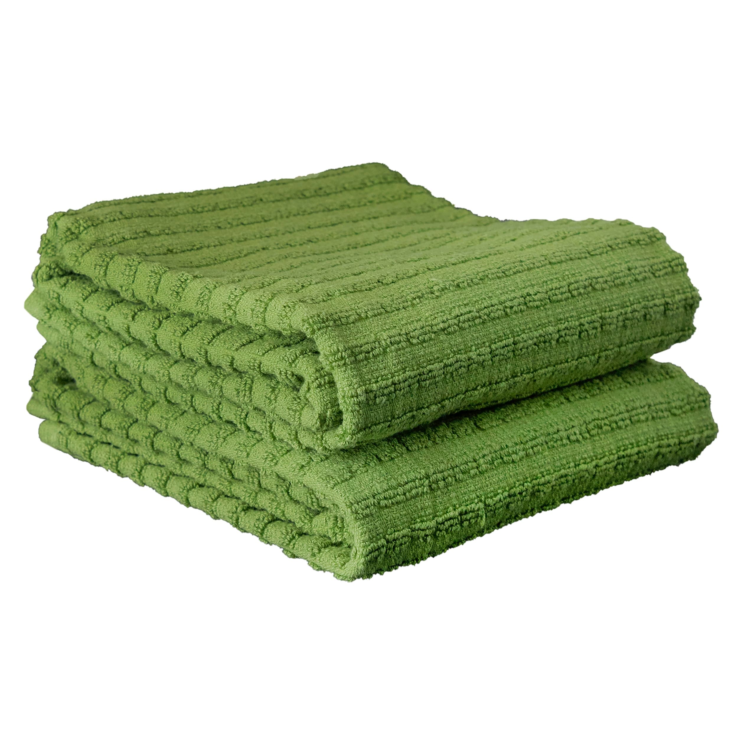 T-Fal Solid and Check Parquet Cotton Kitchen Towel, Two Pack, Green