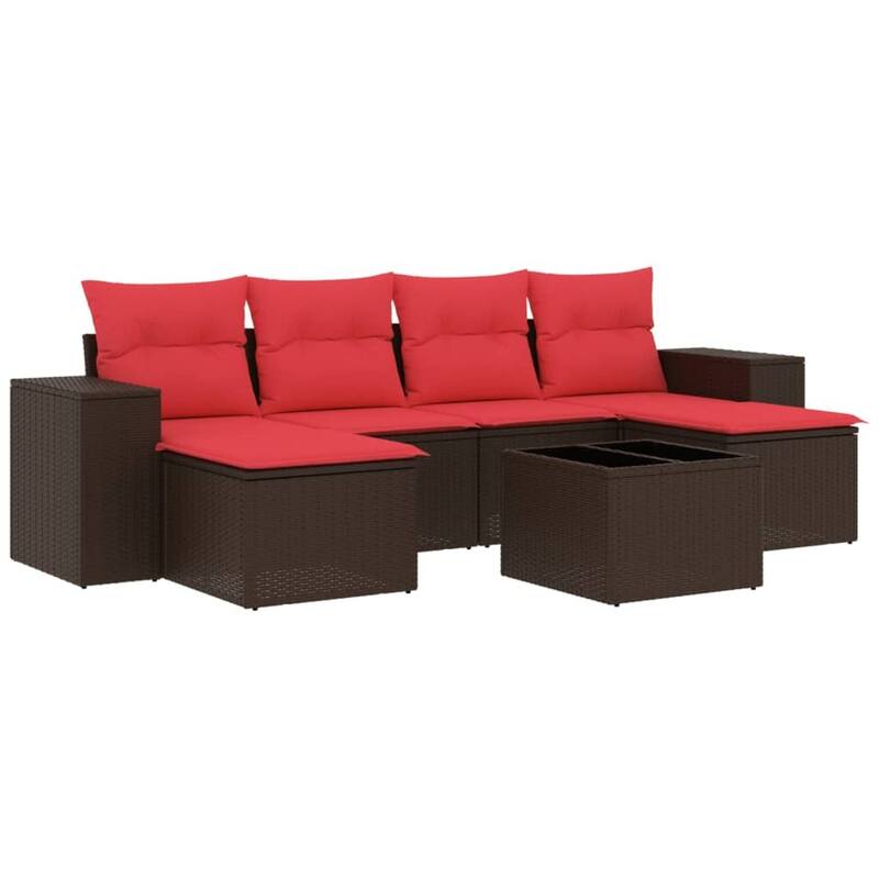 vidaXL 6/7 Piece Patio Sofa Set with Cushions Black/Brown/Gray Poly Rattan - 21.7 x 24.4 x 27.2