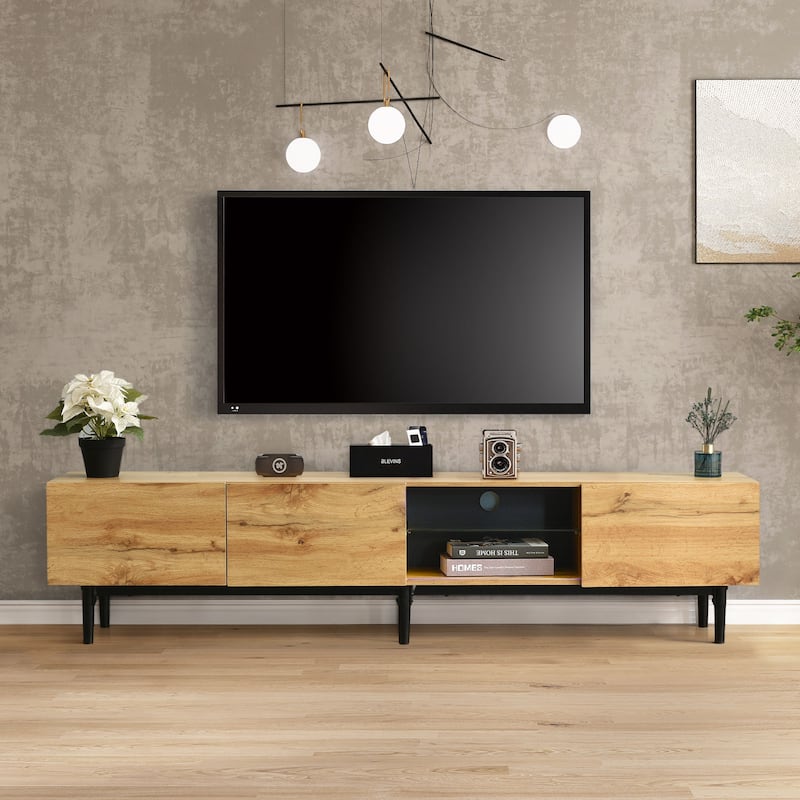 Modern TV Stand for TVs up to 80'',LED TV Console Table with Drop Down Door