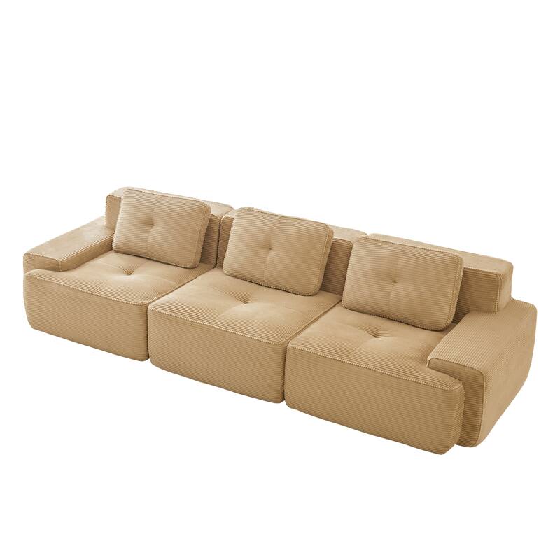 117" Floor Corduroy 3-Seater Sectional Sofa Couch with Tufted Design