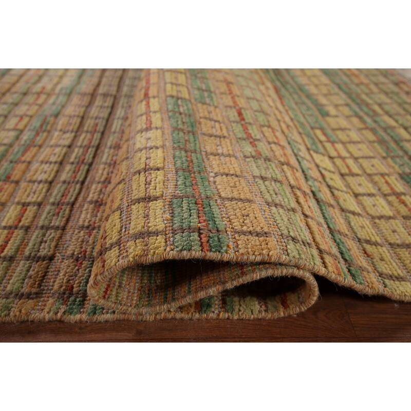 All-Over Checkered Moroccan Large Area Rug Hand-Knotted Wool Carpet - 9'10"x 14'4"