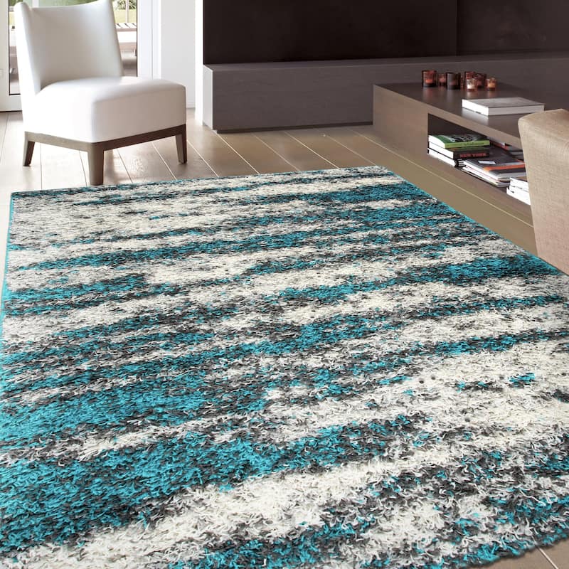 World Rug Gallery Modern Abstract Design Plush Shag Area Rug