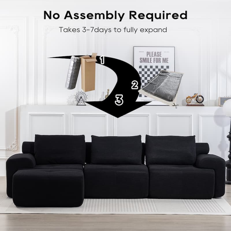 Corduroy Modular Sleeper Sofa Bed with Ottoman, L-shaped Sectional Couches for Living Room with Memory Foam and Steel Frame