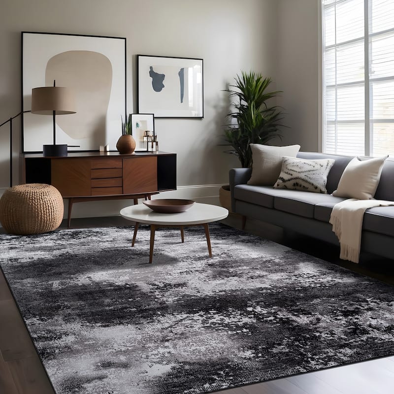 Beverly Rug Queen Abstract Non-Slip Rubber Back Washable Indoor Area Rug