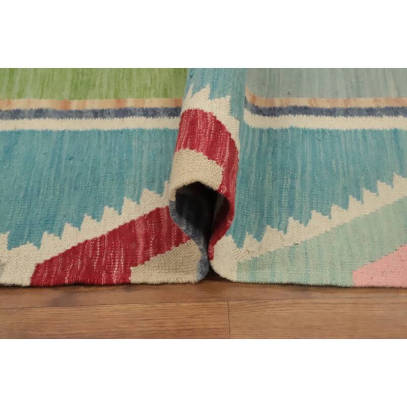 Hand Woven Oriental 100% Wool Carpet Southwestern Tribal Navy Blue & Blues Kilim Area Rug - 13' 4'' X 10' 0''