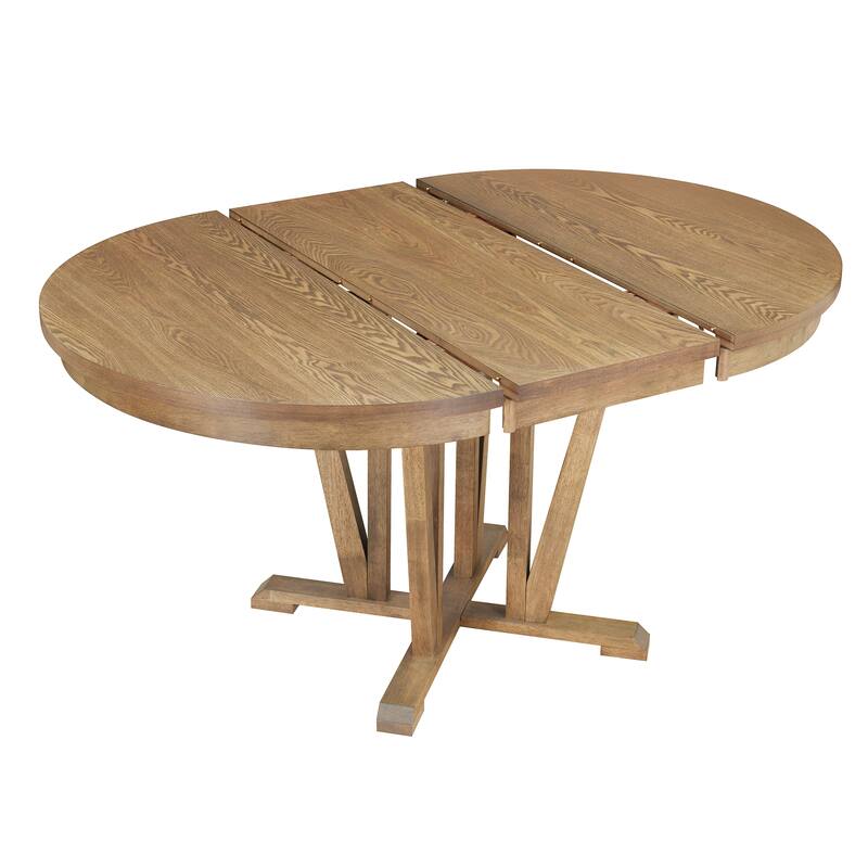 Rustic 5-Piece Extendable Dining Table Set Round Trestle Table and 4 Cross Back Dining Chairs for Kitchen, Dining Room,