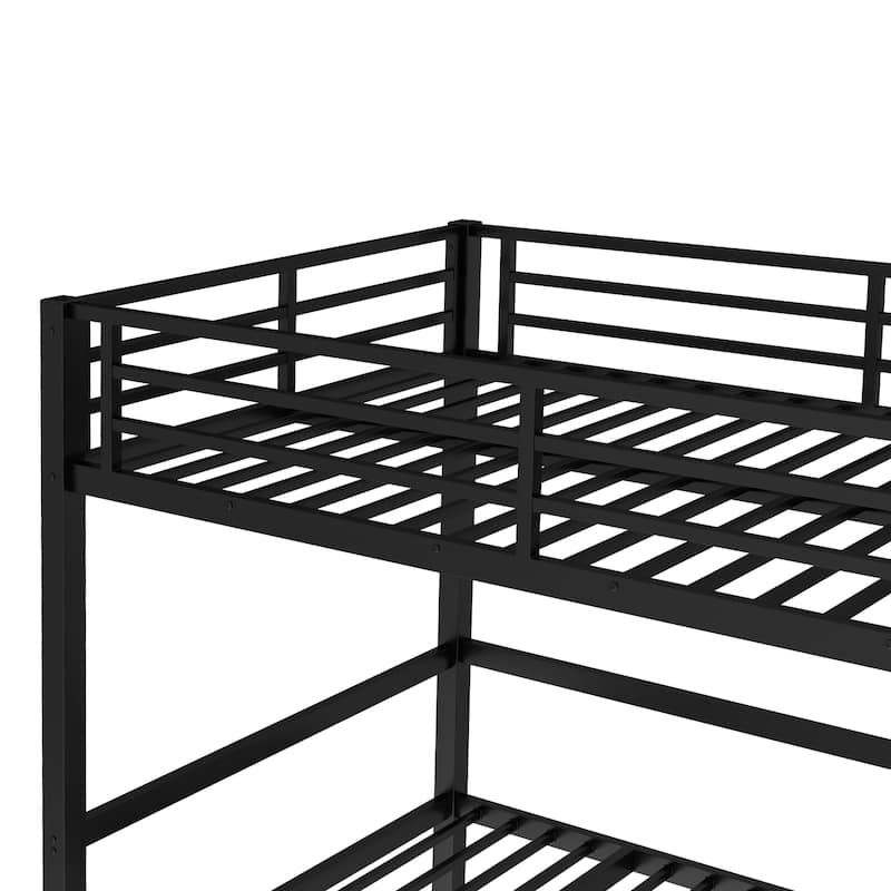 Roomfitters Full/Queen Metal Pull-Out Bunk Bed with 3-Section Expandable Lower Bunk & Safety Rails, Space-Saving Frame, Black