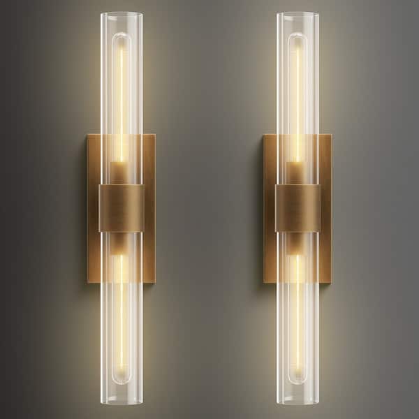 slide 2 of 98, KAYLA Modern Glass Wall Sconces, Indoor Wall Lighting Wall Light Fixtures, Vanity Light with Glass Shade(2-Sets) 2-Pack - GOLD-24"-2 PACK