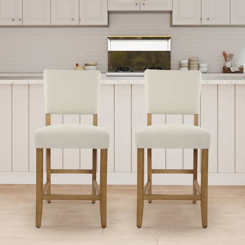24 Inches Counter Height Bar Stools Upholstered Barstools with Brushed Legs Set of 2