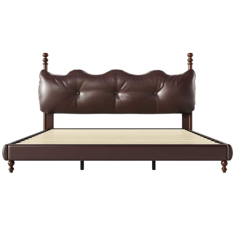 Christopher Knight Home - Eno Modern PU Leather Upholstered Platform Bed Frame with Wood Bedposts, No Box Spring Needed